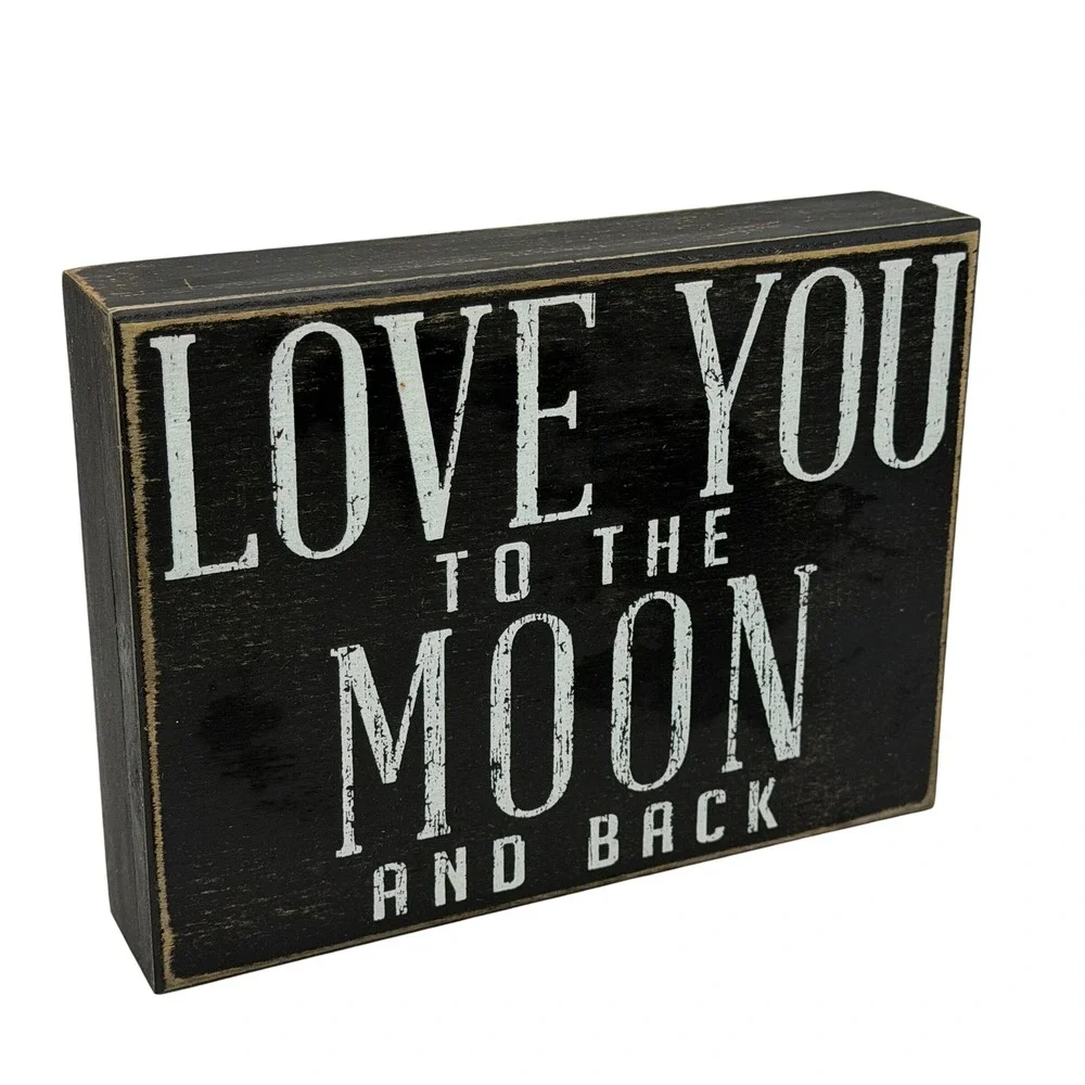 Kohls Love You To The Moon And Back Rustic Wooden Box Sign Black Distressed 8x6